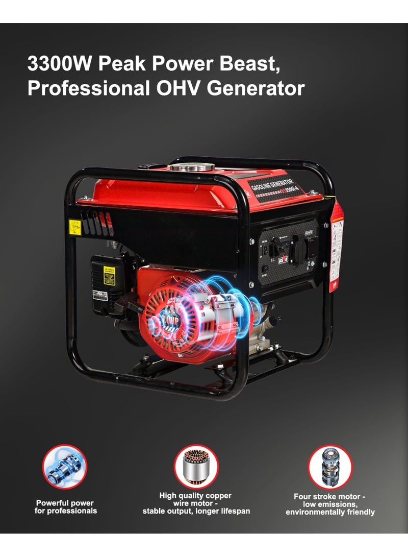 Bison Power Inverter Generator, Bison Power Gasoline Generator 3300W Peak, Professional Power Station for Home, Portable, with DC&USB for Household Appliances, Smart Devices - TVs/Computers/Phones/Laptops - Image 2